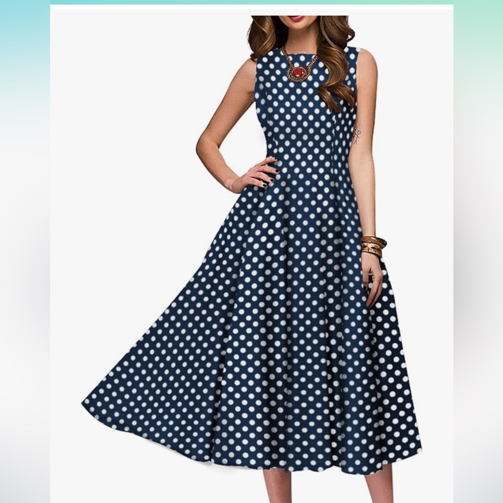 NWT Navy and White Polka Dot Midi Dress